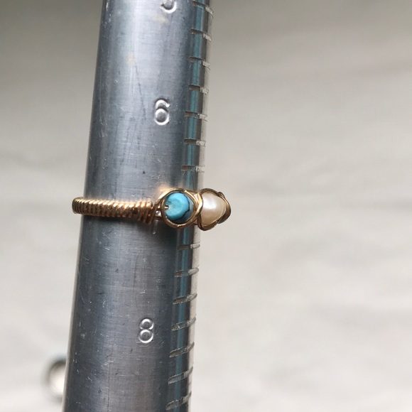 Freshwater pearl & turquoise gold ring - Picture 5 of 5